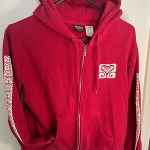 Roxy Red Full-Zip Hoodie with White Logo Stripes